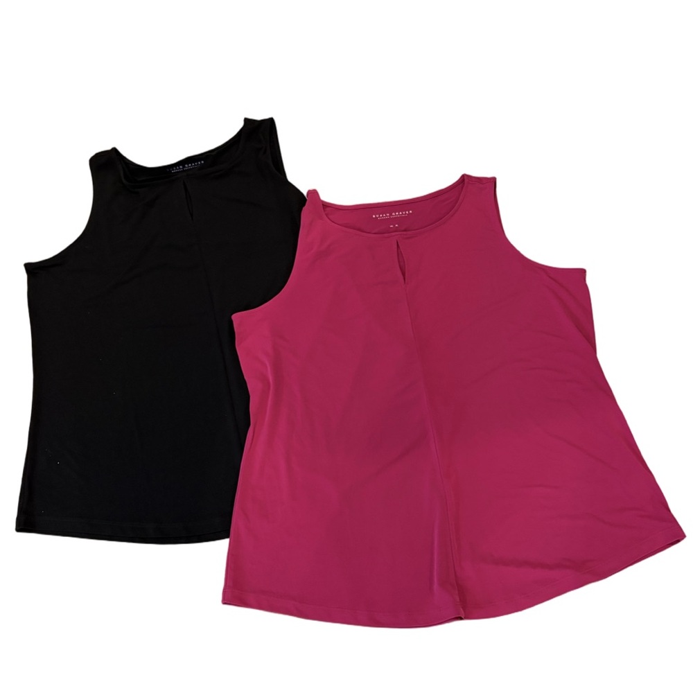 Susan Graver XL tank tops set of 2 wardrobe essentials layer career black pink